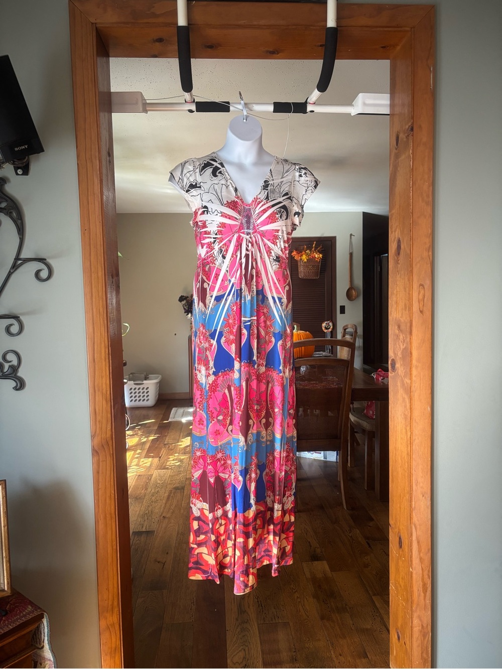 Y2K OneWorld Bohemian Pink & Blue Floral Women’s Maxi Dress Size Large